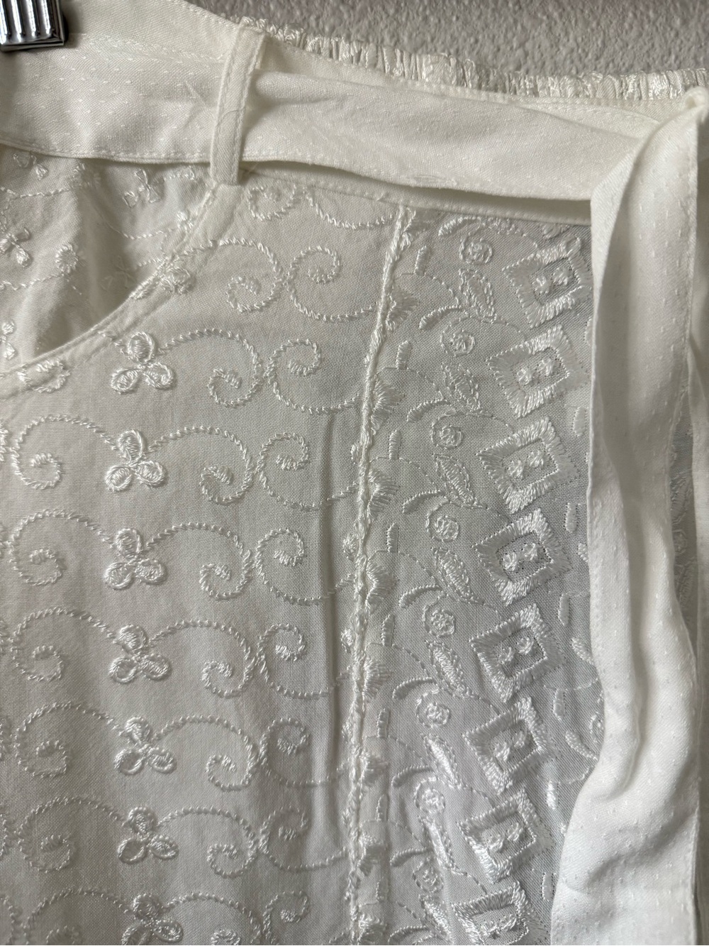 Young Threads White Embroidered Wide Leg Pants | Boho Cottagecore Resort XLG - Picture 5 of 7